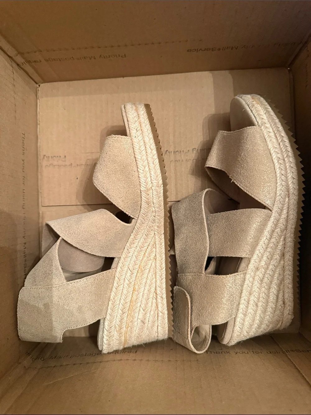 Eileen Fisher Beige Suede Espadrille Wedge Sandals comfy vacation walking shoe - Picture 2 of 6
